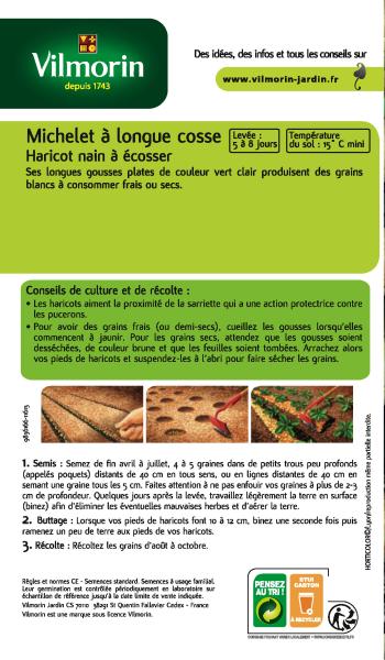 Légumes Secs - Haricot Nain à Ecosser Michelet à Longue Cosse - MEDIA_PACKAGING_VERSO